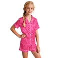 thumbnail image 2 of ZHOGXU Big Kids Girls Pajama Sets Short Sleeve Lapel Buttons Leopard Print Top And Shorts Sleepwear Comfortable Two Piece Outfits For Daily Wear Pink 2-3 Years, 2 of 4