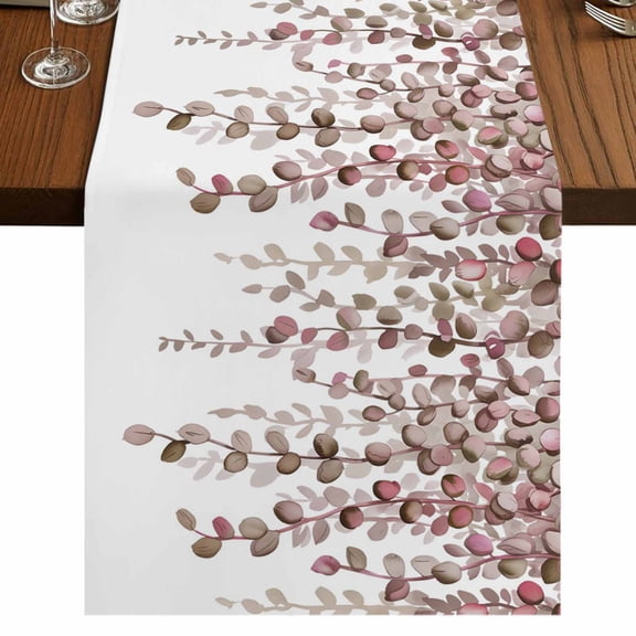 Table Runners 90 Inches Long Dress Scarves, Brown Eucalyptus Leaves Farmhouse Coffee/Dining/Kitchen Table Runner for Living Room, Spring Leaves Plants Country 13x90 Inch