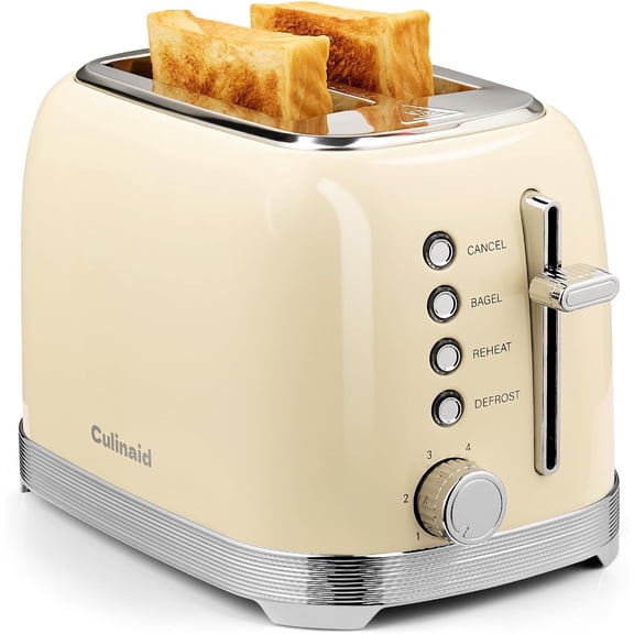 Toaster 2 Slice Retro Stainless Steel with 1.5 Extra Wide Slots Bagel, Defrost, Reheat, Cancel Functions, 6 Bread Shade Settings, Removable Crumb Tray, Gray