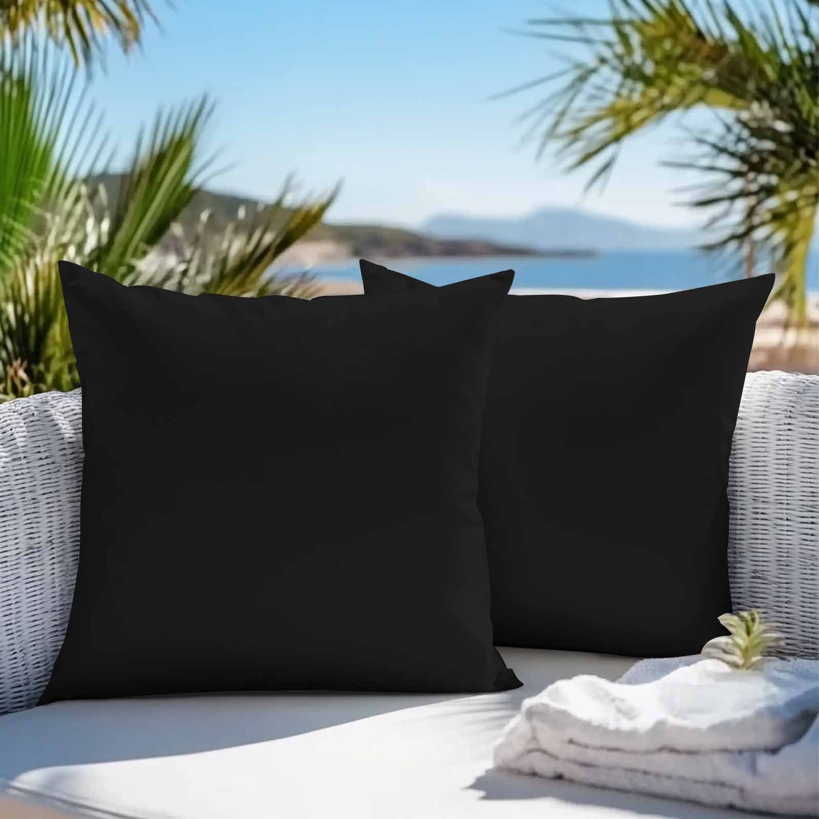 Boanket Outdoor Pillow Covers 18 x 18 Inches, Black Waterproof Throw Pillow Cover Set of 2, Pure Black Decorative Square Cushion Covers for Patio/Tent/Couch/Garden