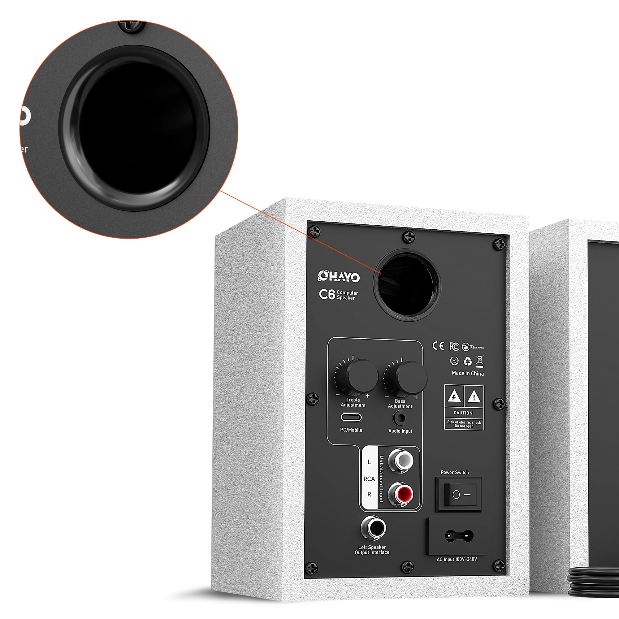 Ortiza 60W Computer Speakers for Gaming and Music, Active Bluetooth 5.3, Stereo 2.0 Speakers for Desktop PC Monitor or Laptop, Surround Sound Speaker, 3.5 mm Aux RCA Input, USB-Powered, 1 Pair, White