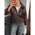 thumbnail image 4 of Leather Jacket Women Faux Suede Fall Fashion Coats Winter Outfits Clothes Tops Brown L, 4 of 8