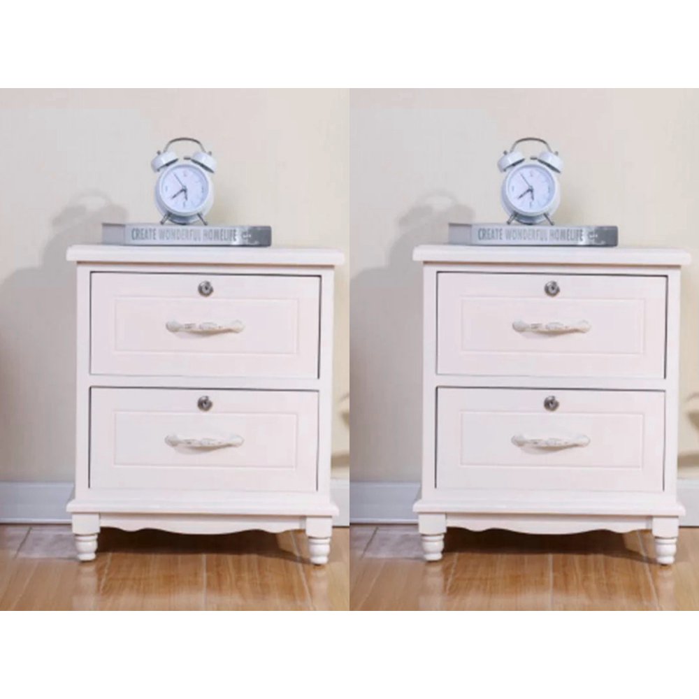Nesuncia Set of 2 Elegant Hard Wood Nightstand W/2 Locking Drawer End