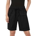 thumbnail image 4 of Bermuda Shorts For Women Summer Solid Pocket Knee Length Office Casual Travel Weekend Resort Everyday Style Packable Travel Choice Weekend Ready Look Black L, 4 of 6