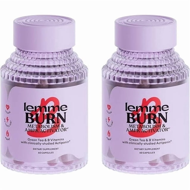 2 PACK Lemme Burn - Metabolism, Belly Fat Burning + AMPK Activating Supplement for Men & Women w/Clinically Studied Actiponin Gynostemma, Green Tea Extract, Vitamins B6 & B12 - Gluten Free, 60 Count