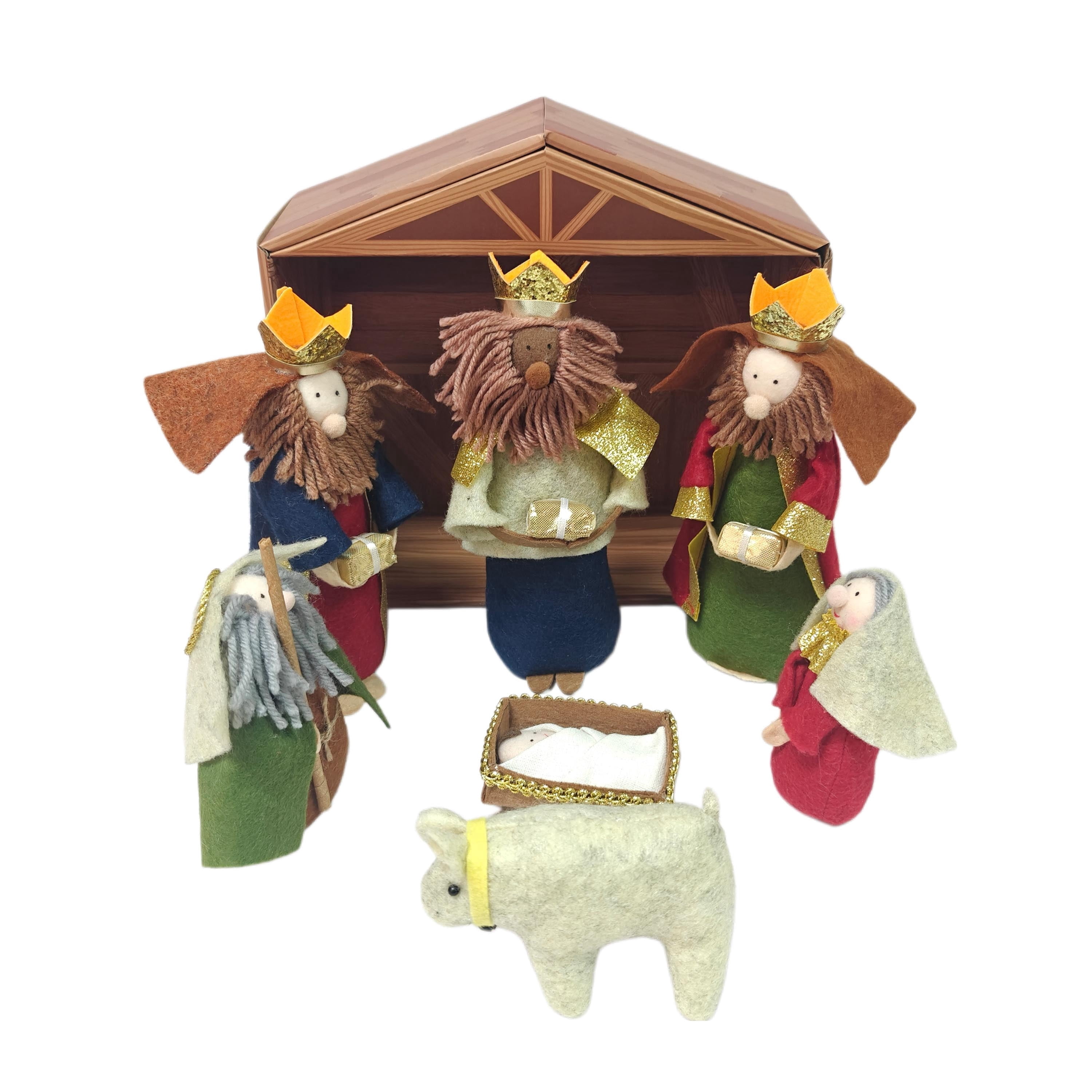 Fabric Tabletop Indoor Nativity Scene Christmas Decoration, 10" x 11", 8 Pieces, by Holiday Time