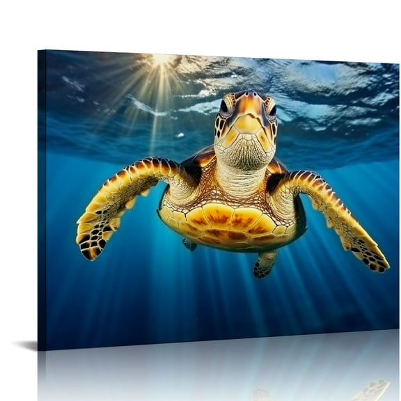 COMIO Turtles Picture Canvas Prints Underwater World Sea Life Decoration Wall Artwork Gallery Wrapped Ready to Hang for Coastal Sea Theme Room