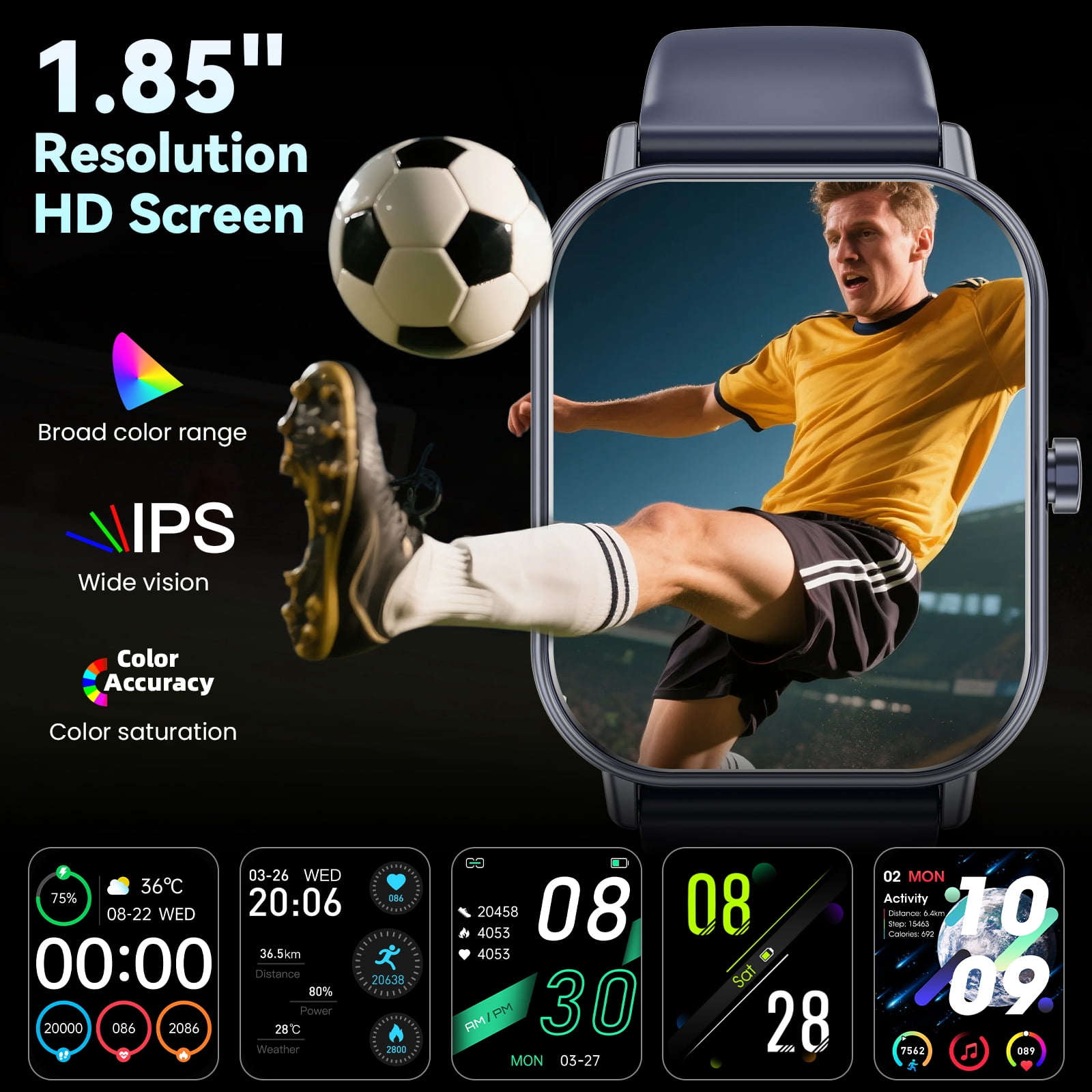 Mingwear 1.85-Inch Men's and Women's smartwatch fits for Android and iPhone Devices with Fitness Tracker, Pedometer, Answer/Call/120 Sport Modes, IP68 Waterproof Fitness Watch (blue)