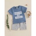 thumbnail image 5 of Toddler Baby Boy Summer Clothes Set 6 12 18 24 Months 2T 3T Letter Print Short Sleeve Round Neck T-Shirt Elastic Waist Shorts Outfit, 5 of 9