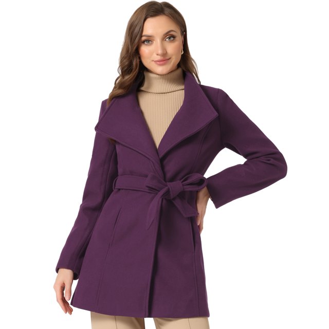 Abrigos Largos Con Cinturón De ManLarCon Cuello Alto Elegante De Invierno PaMujer PúrpuXS