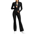 thumbnail image 3 of Tqcoqu Women's Solid 2 Piece Yoga Outfit,Zip Up Cropped Jacket & High Waist Flare Long Pants,Stretch Athletic Workout Plus Size Tracksuit Set for Women,Black Women's S-XXXXXL, 3 of 7