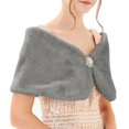 thumbnail image 2 of Gelikeya Womens Fauxfur Shawl Wrap Cape for Bridal Wedding Party Bridal with Pearl Rhinestone Brooches, Grey, Size L, 2 of 6