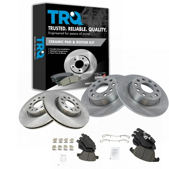 TRQ Front and Rear Brake Pad & Rotor Kit Brake Pads Brake Rotor Ceramic Fits Select 2012-2015 Volkswagen Passat