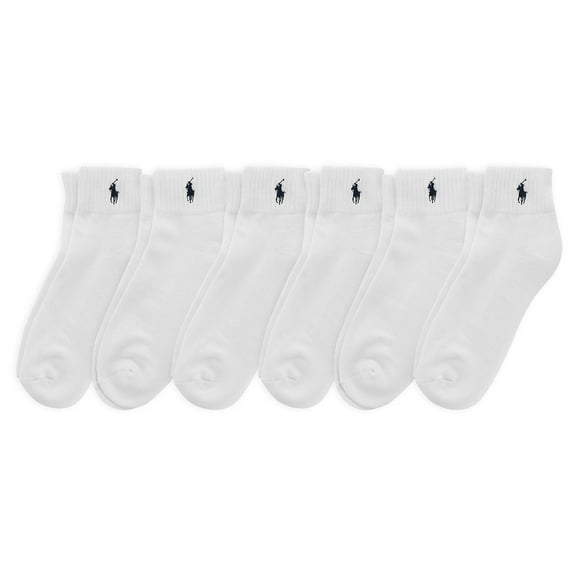 Polo Ralph Lauren Men's Classic Sport Solid Ankle Sock 6 Pack, White, Men's Shoe Size: 6-12.5, White, 6-12.5