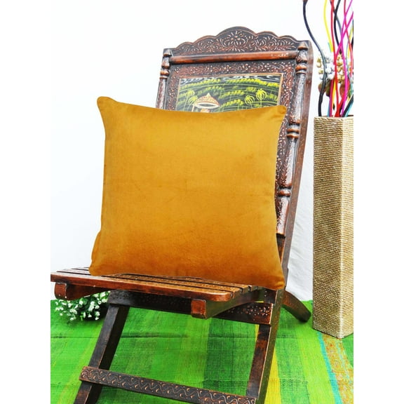Decorative Cushion Cover Yellow Home Decor Throw Pillow Velvet Case 16 x 16 Inches