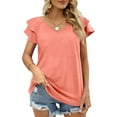 thumbnail image 4 of Jusfitsu Womens T shirts Ruffle Short Sleeve V Neck Summer Top Loose Fitted Tee for Women Dreesy, 4 of 7