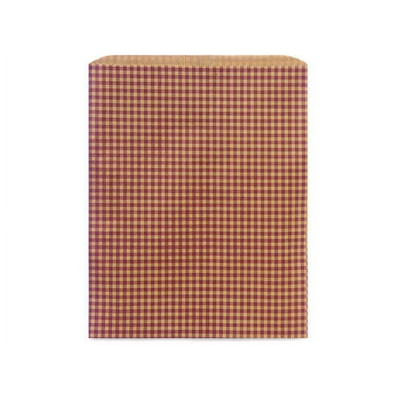 500 PK, Burgundy Gingham Kraft Paper Merchandise Bags, 12 x 15" For Party, Holiday & Events, Made In USA