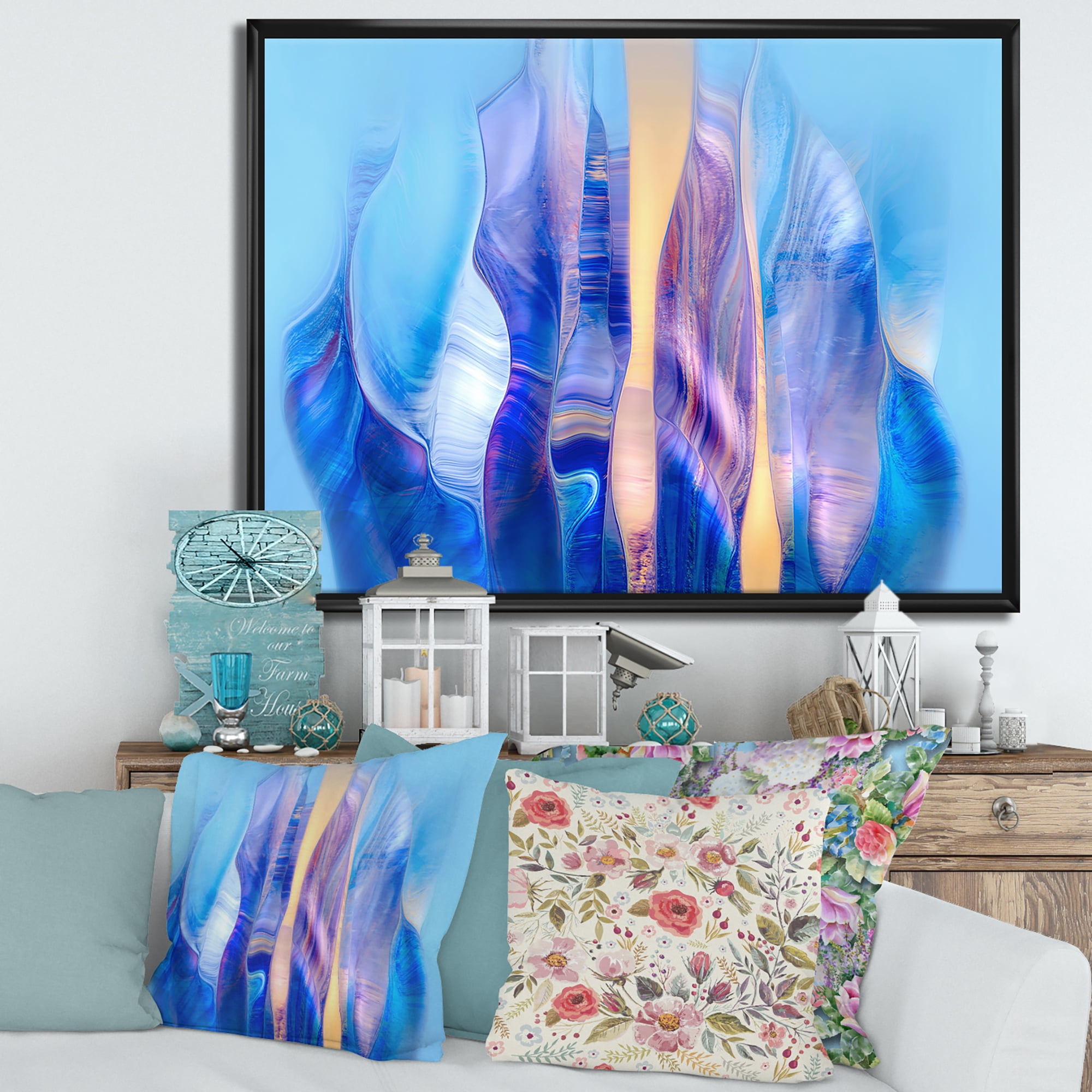 Designart 'Abstract Colorful Twisted Wavy Shape In Motion' Modern Framed Canvas Wall Art Print