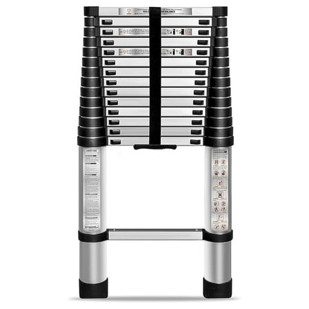 Folding Aluminum Telescoping Extension Ladder - One Button Retraction Extension Ladders for Home Roof, Indoor Outdoor Compact Telescopic Ladder Lightweight Aluminum Ladder