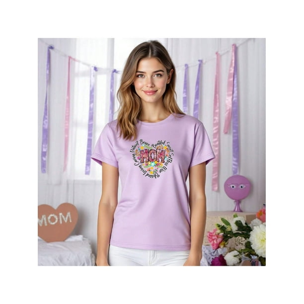 Playera MOM con Palabras de Amor – Regalo Perfecto para Mamá este 10 de Mayo Color Lila Talla Mediana Marca Emil SaEs