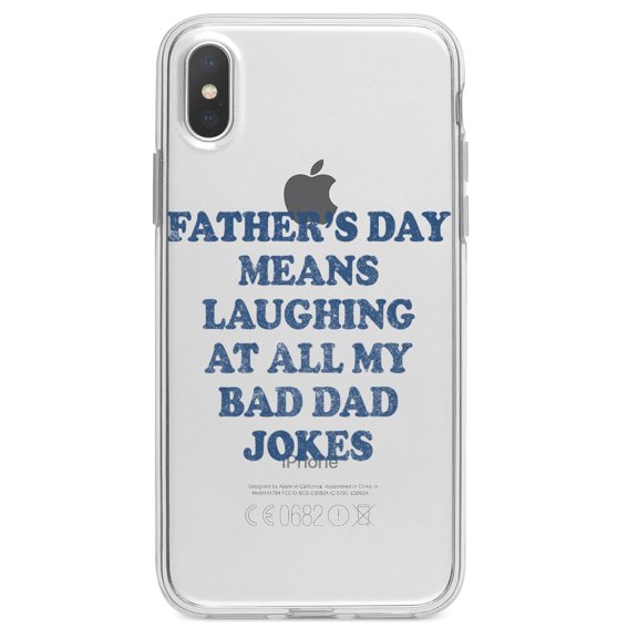 DistinctInk Clear Shockproof Hybrid Case for iPhone XS Max (6.5" Screen) - TPU Bumper Acrylic Back Tempered Glass Screen Protector - Father's Day Means Laughing At Bad Dad Jokes