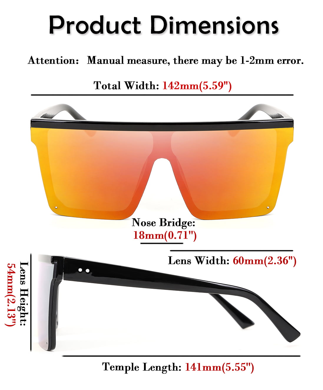 Fashion Oversize Flat Black Lens Square Big Shield Oversize Sunglasses Men  Women