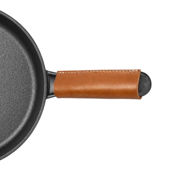 2 Pack Leather Cast Iron Pan Handle Cover, Brown with Stitching