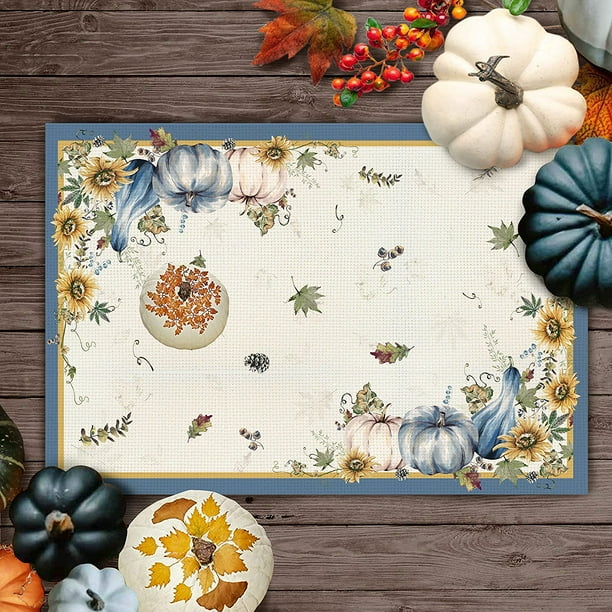 Fall Thanksgiving Orange Pumpkin Maple Leaf Placemats,Autumn Rustic