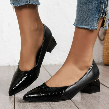 

ERTUTUYI Fashion Autumn Women Casual Shoes Low Heel Thick Heel Pointed Fish Scale Pattern Comfortable Black 38