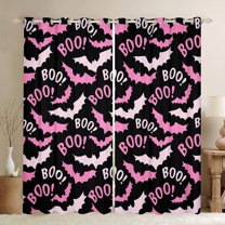 jejeloiu Horror Bat Curtains Pack of 2 (42x84 Each),Halloween Theme Curtains Blackout,Pink Black Bedroom Curtains For Teens Boys,Super Cozy Room Decor