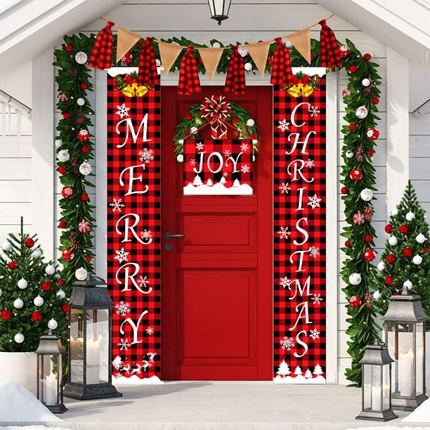 Merry Christmas Door Banners Porch Sign Hanging Banner Flag for Home ...