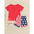 thumbnail image 4 of 4th of July Toddler Girl Outfit Short Sleeve American Flag T-Shirt+Stars Stripe Shorts Set Independence Day Clothes, 4 of 9