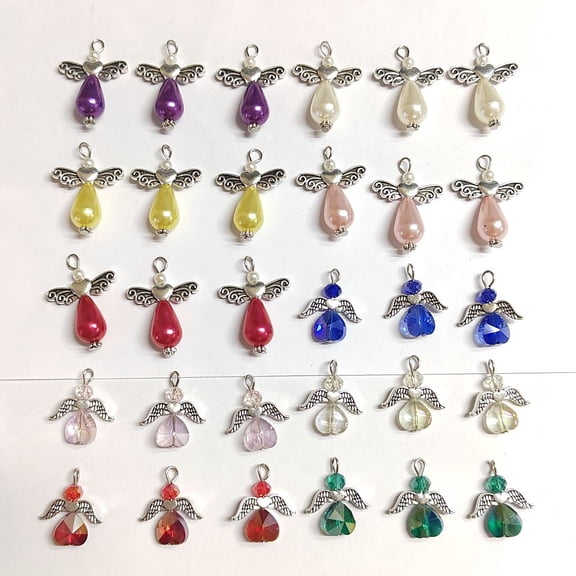 1box 1 box 30pcs Angel Beads Guardian Angel Charms Bulk Beading Fairy Charm Wing Bead Love Heart Faceted Glass Beads Christmas Angel Charms for jewellery Making Charm Party Favor Gift DIY Craft