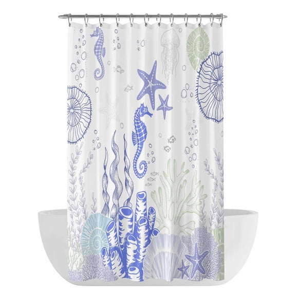 Xipuska Coastal Purple Shower Curtain - Water Repellent Fabric Shower Curtains Washable, Ocean Coral Starfish Jellyfish Seahorse Decorative Polyester Cloth Bathroom Curtains Modern Bath Decor 36"x72"