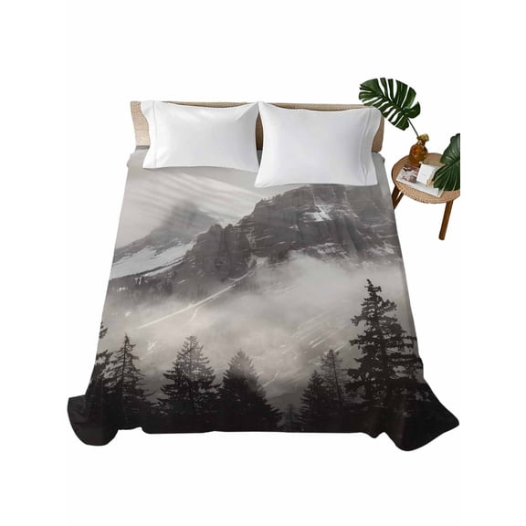 National Parks Flat Sheets Only California King Size, Soft Breathable Bed Top Sheets for Mattress, Canadian Smokey Mountain Cliff Idyllic Bedding Flat Sheets for Home Hotel Bedroom Bed Protection