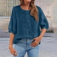 thumbnail image 2 of DENGDENG Embroidered Cotton Linen Tops for Women 3/4 Sleeve Summer Boho Peasant Gauze Blouses Dressy Casual Bohemian Shirts, #03 Navy XXL, 2 of 7