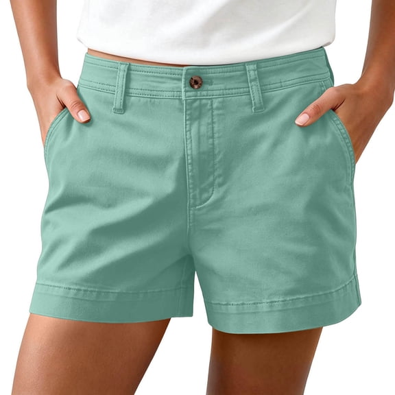 Women's Mid Rise Shorts Casual Twill Shorts with Cuffed Hem Work and Everyday Chino Shorts Pockets Shorts for Women Mint Green S