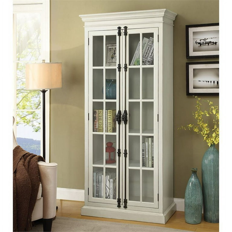 Antique white bookcase sale with glass doors