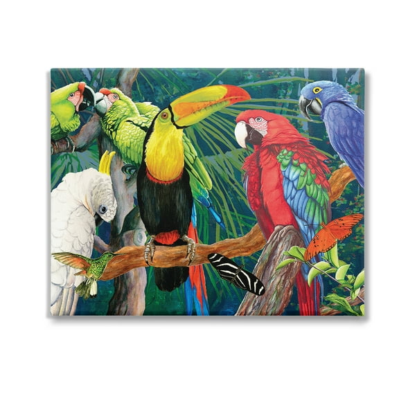 Stupell Industries Tropical Rainforest Birds Animals & Insects Painting Gallery Wrapped Canvas Art Print Wall Art, 20 x 16