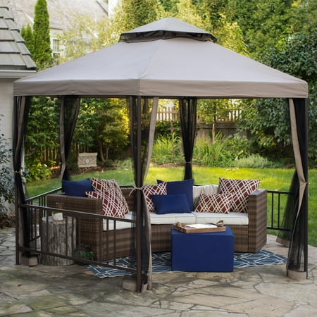 Belham Living Layhill 12 ft. Dia. Hexagon Gazebo with Netting