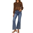 thumbnail image 2 of INSPIRE CHIC Women's Shirt Mesh Sheer Point Collar Long Sleeve Button Down Shirt XS Brown, 2 of 6