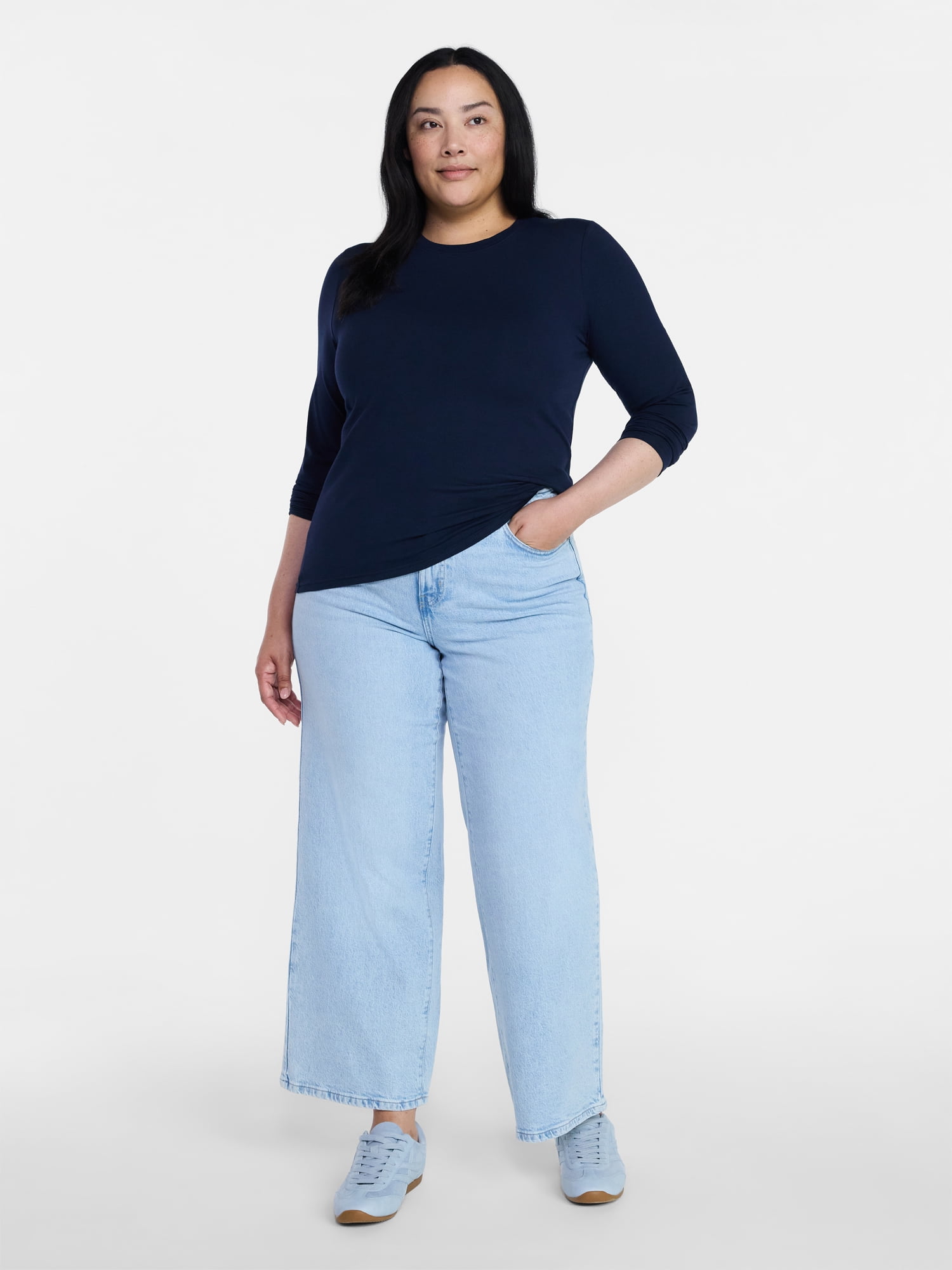 Time and Tru Women's Wide Leg Jeans, 31" Inseam, Sizes 0-22, 0L-22L