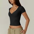 thumbnail image 7 of Wenyuyu Women's Crop Tops Summer Short Sleeve Casual Sexy Slim Fitted Blouses Button Deco Deep V Neck Y2K T Shirts Black L, 7 of 7