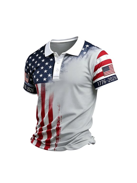 Men's Patriotic American 1776 Flag Graphic 250 Anniversary Polo Shirts Tee 4th of July Shirt Gym Muscle T-Shirt for Men,Gray S