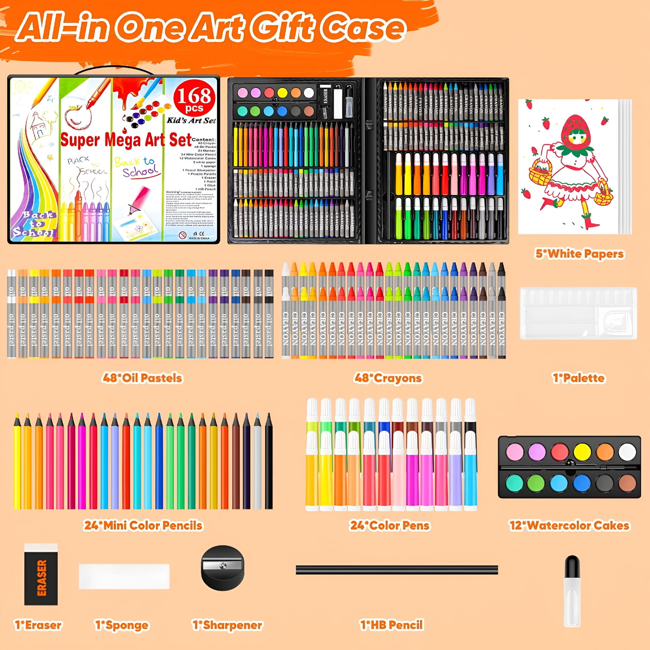 CCOCC 2026 New Art Supplies Drawing Kit 168-Pack Art Set Drawing Sets Coloring Art Kits Arts and Crafts for Kids Ages 6-8 9-12 Art Supplies for Girls Ages 8-12 Creative Gift Art Box for Kids Adults