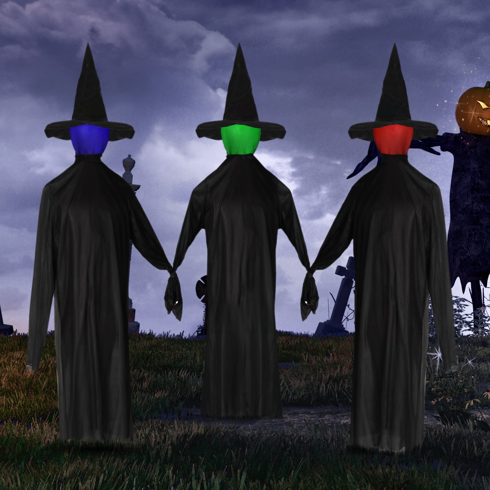Astoutdoor Halloween Black Witches Decoration with Color-Changing Lights, 16.93 in
