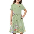 thumbnail image 2 of MKOSPLRT Beach Dresses for Girl Short Sleeve Floral Dress Crew Neck Swing Pleated Twirly Skater Dress Boho A Line Sundress 4-14Y, 2 of 8