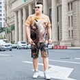 thumbnail image 4 of Conjunto deportivo básico esencial para hombre, camiseta, chándal, sudadera de verano, top estético, ropa holgada para hombre, conjuntos de pantalones cortos elásticos S, 4 of 5