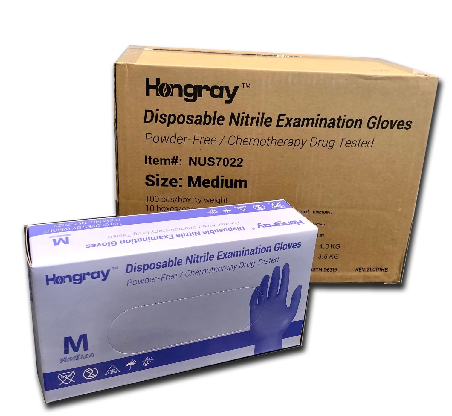 Hongray Blue Nitrile 4 mil Medical Exam Gloves, 510K, ASTM D6319