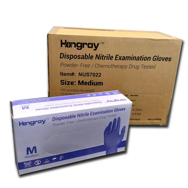 Hongray Blue Nitrile 4 mil Medical Exam Gloves, 510K, ASTM D6319